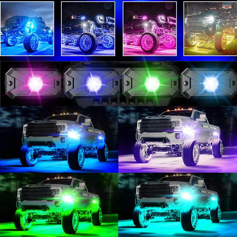Underbelysning Rock Lights 8 /12 Poddar RGB LED Flerfärgade App Fjärrkontroll Musikläge Bra För Pickup ATV RZR UTV Chassibelysning