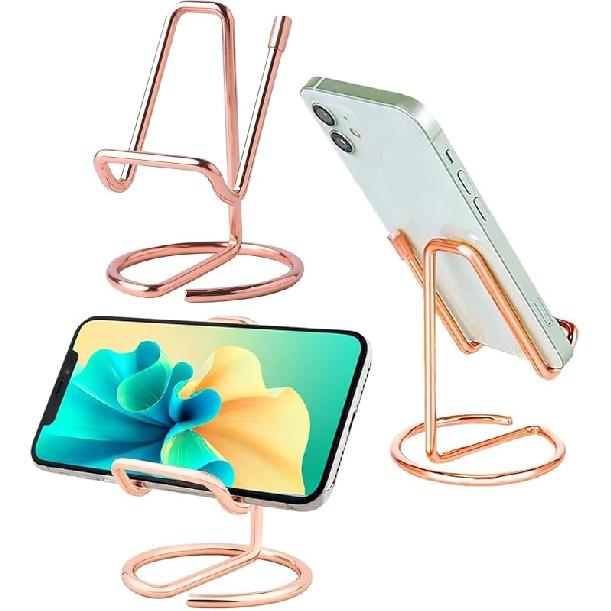 Cell Phone Stand for Desk, Metal Mobile Phone Stand Holder, Cute Rose Gold Cell Phone Display Holder Phone Dock Compatible with All Mobile Phones,