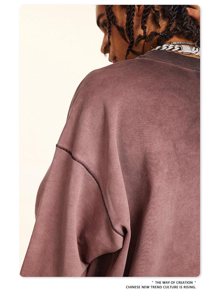 BE Men's Fashion | 2025 Autumn Oversized Round Neck Sweatshirt - European & American Trend, High-Quality, Basic Style, Washed Loose Fit