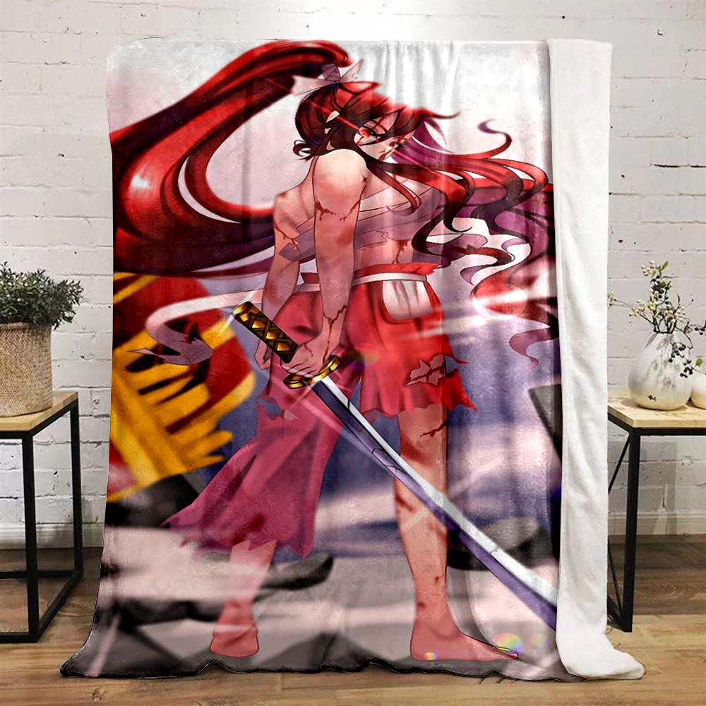 "Red-haired warrior with katana design Flannel blanket for bedroom, living room, sofa, and nap sofas"
