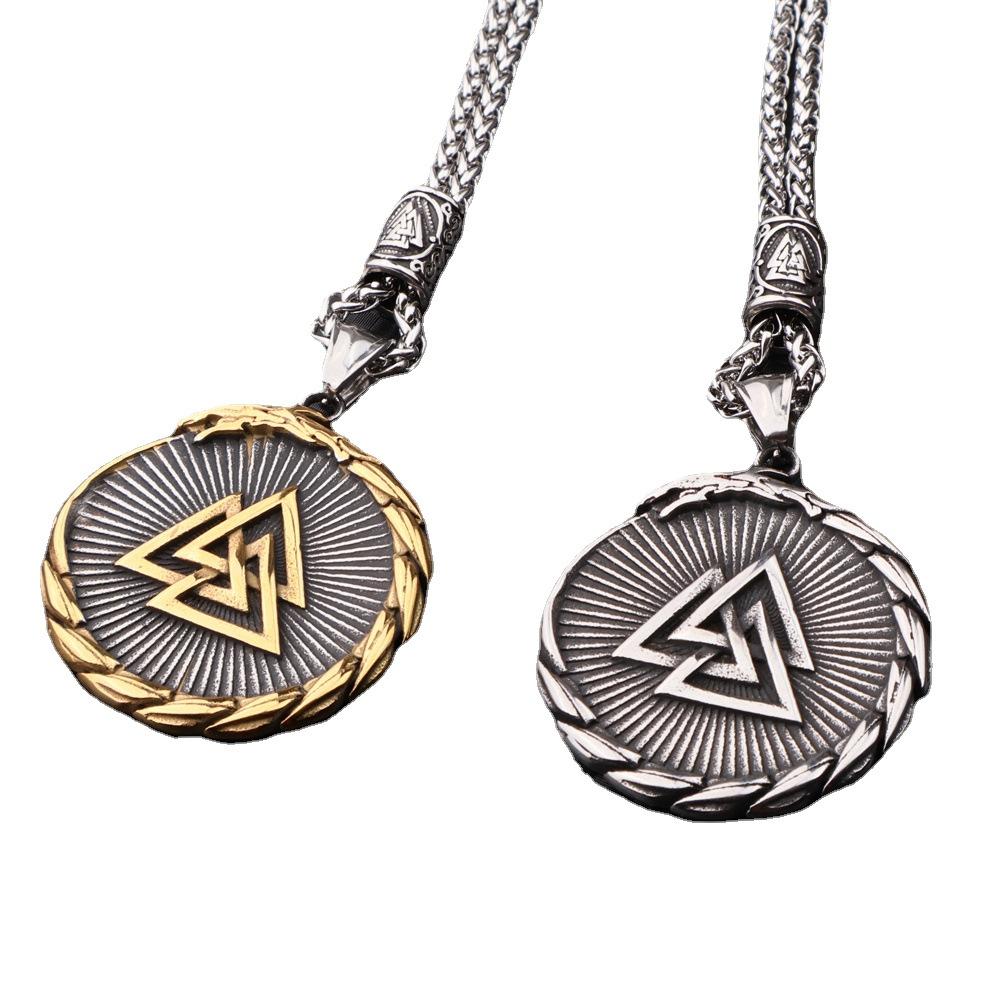 Stainless Steel Viking Dragon Odin Triangle Symbol Pendant Necklace Nordic Personality Men's Jewelry Tide