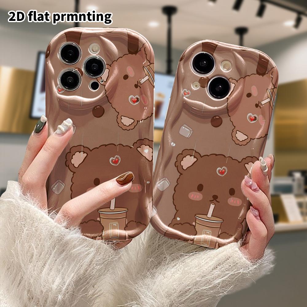 Phone Case: 2D Flat Design Suitable for iPhone 18 17 16 15 14 13 Pro Protective Case, Milk Tea Little Bear, Perfect Christmas and Halloween Holiday Gi