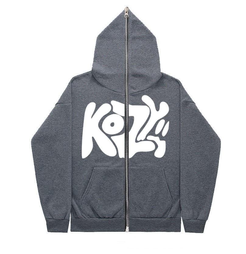 2025 American Style Oversized Autumn Winter Full Zip Fleece Hoodie Cardigan
