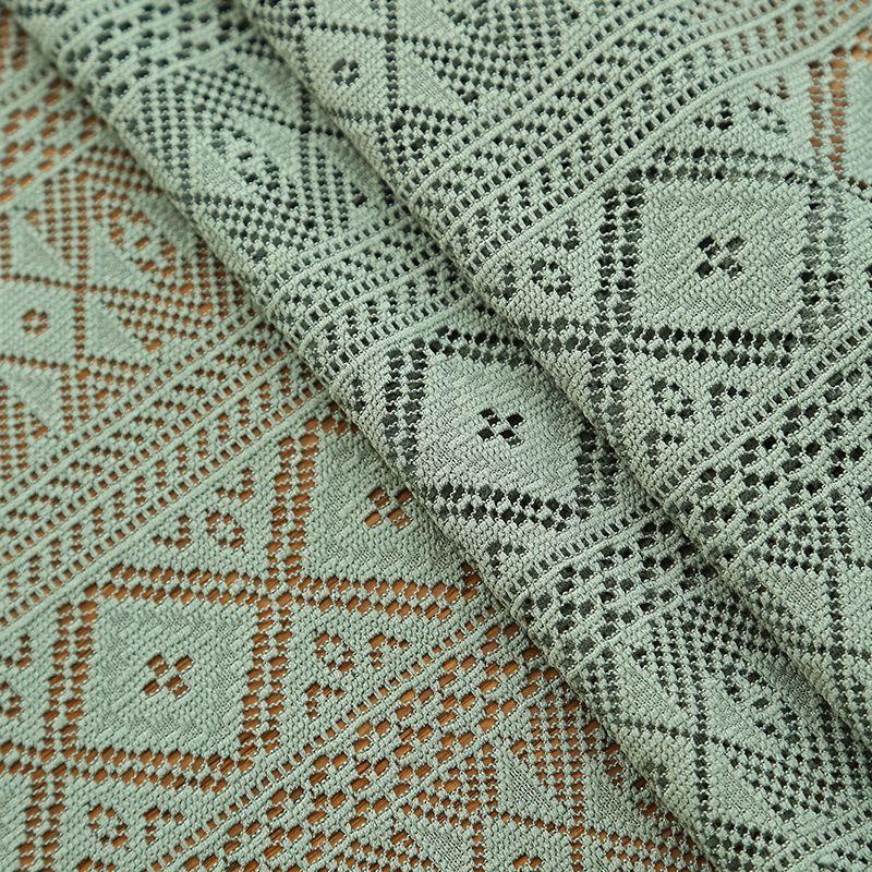 Vintage Coffee Table with Green Hollow Lotus Leaf Edge Lace Tablecloth and Rectangular Dining Table Cloth