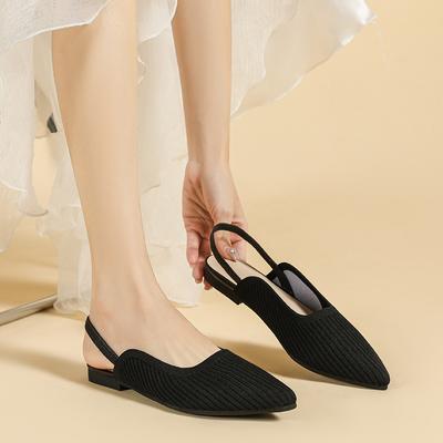 Sandales pour femmes 2024 Nouvelles Tricotées Bout pointu Bouche peu profonde Slingback Chaussures Mode Belles Semelle en caoutchouc antidérapante Chaussures plates