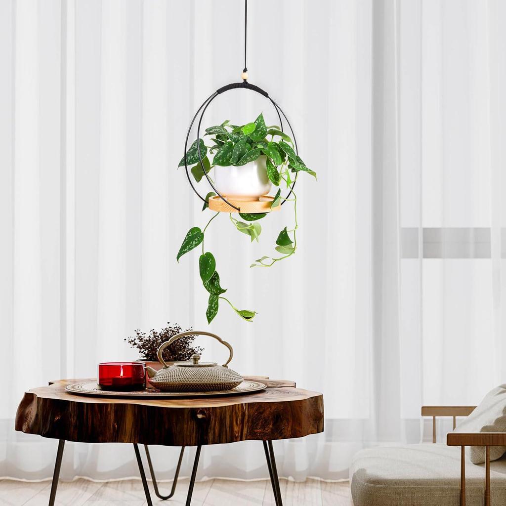 Creative Round Hanging Basket & Flower Wreath Pot - Aerial Wood Plant Stand Ornament