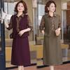 Chic Spring & Autumn Long-Sleeve Dress and Vest Set for Middle-Aged Women