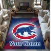 Chicago Cubs Crystal Velvet Rug, Custom Name Text Personalized Non‑Slip Floor Mat for Home Decor Gift