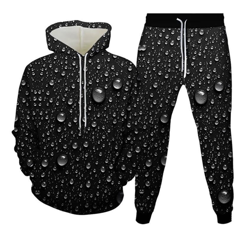 Funny Fresh Water Droplets on Purple Leaves Print Men's Hoodie Pants 2-Piece Outfits Men Hooded Sweatshirt Sets Tracksuit Suits