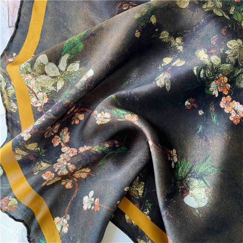 Bufanda de seda cuadrada de 110 x 110 cm, bufanda pequeña estampada a la moda para mujer, pañuelo para el cuello para oficina, pañuelo para el pelo para mujer, pañuelo tipo chal para mujer