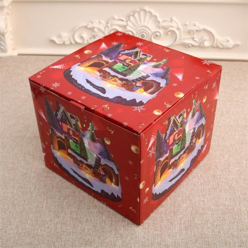 LED Light Christmas Village Scene with Santa/Tree Musical Lighted Christmas Collection Figurines for Home Decors