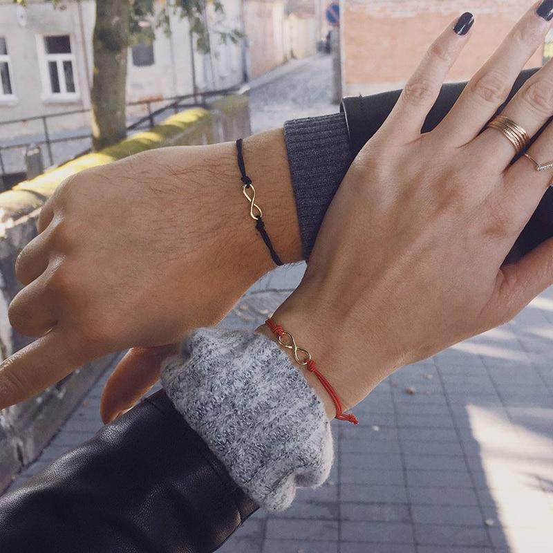Couples Red Bracelets Women Stainless Steel Beads Infinite Love Black Rope Bracelet Women Weaving Adjust Bracelet For Women Gift