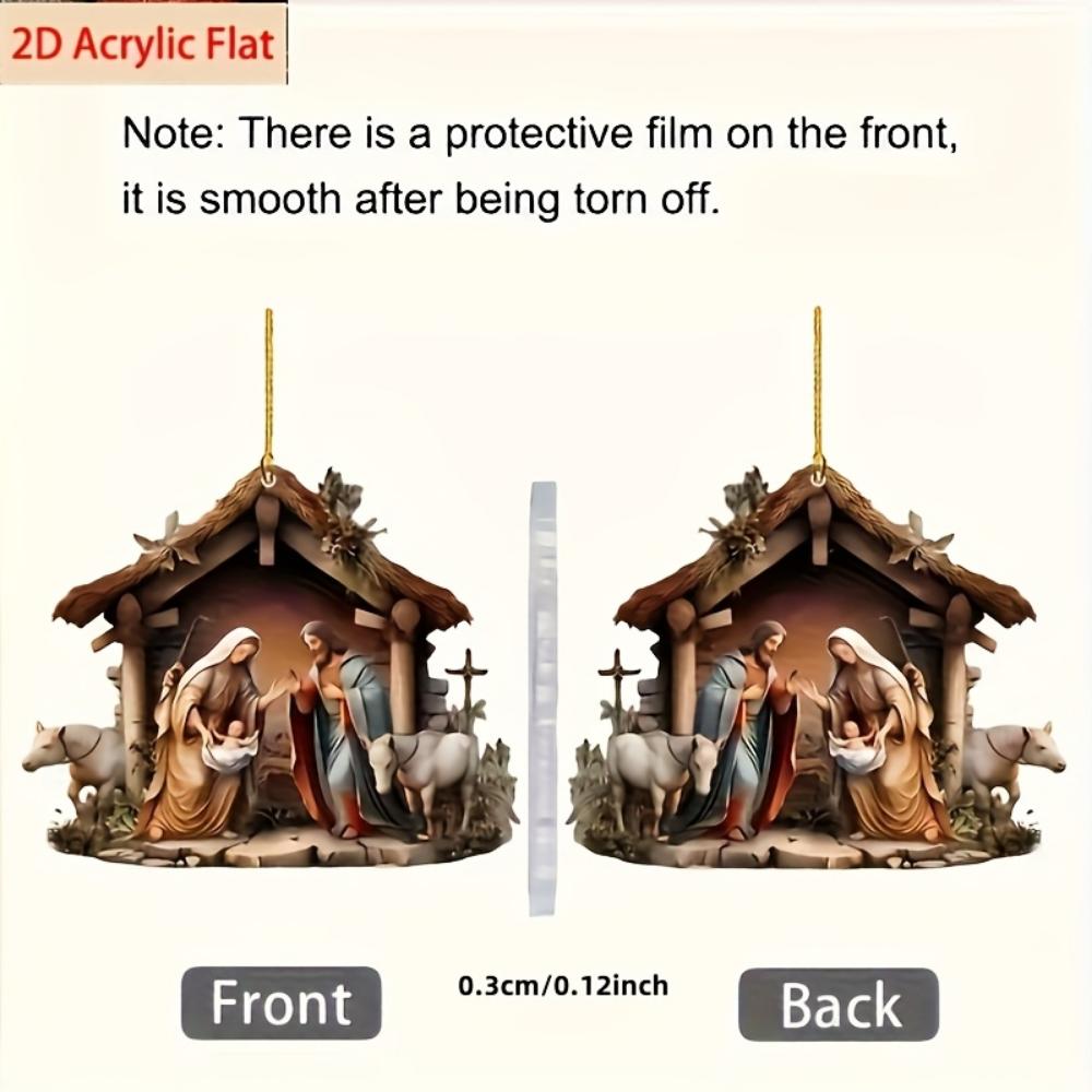 2D flache Acryl Krippe Dekoration ländliche Weihnachtshänge Dekoration Auto Rückspiegel Anhänger, Taschen- und Schlüsselanhänger Zubehör Geschenke