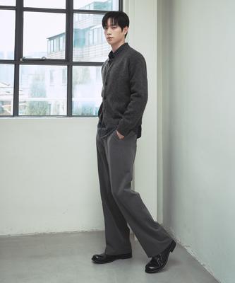 DRAW FIT Elastic Waist Wide Slacks [Grey]