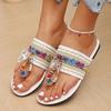 Fashion Bohemian Flat Slippers for Women Bow Metal Decor Fabric Low Heel Flip Flops Woman Plus Size Mixed Color Clip Toe Slides Mujer