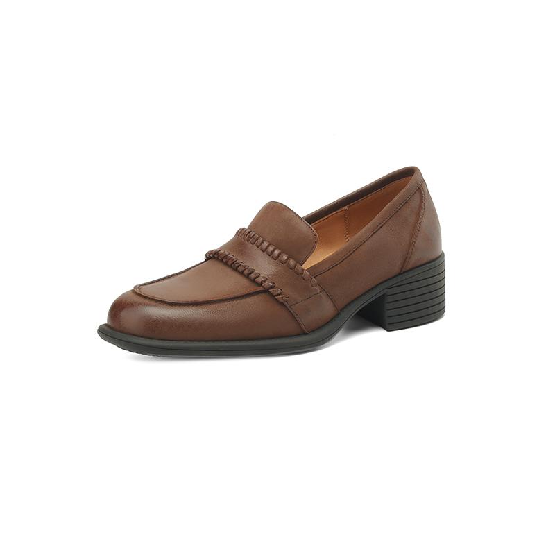 Fashion Retro Mid Heels Women Pumps Genuine Leather High Quality Shoes Woman 2025 Spring Summer Concise Casual Working Pumps Loafers