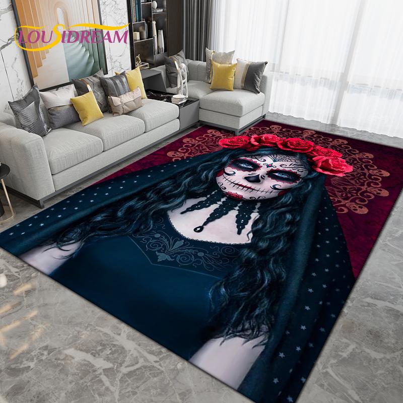 Cartoon Skull Girl Area Rug Large,Carpet Rug for Living Room Bedroom Sofa Decoration,Doormat Kitchen Bathroom Non-slip Floor Mat