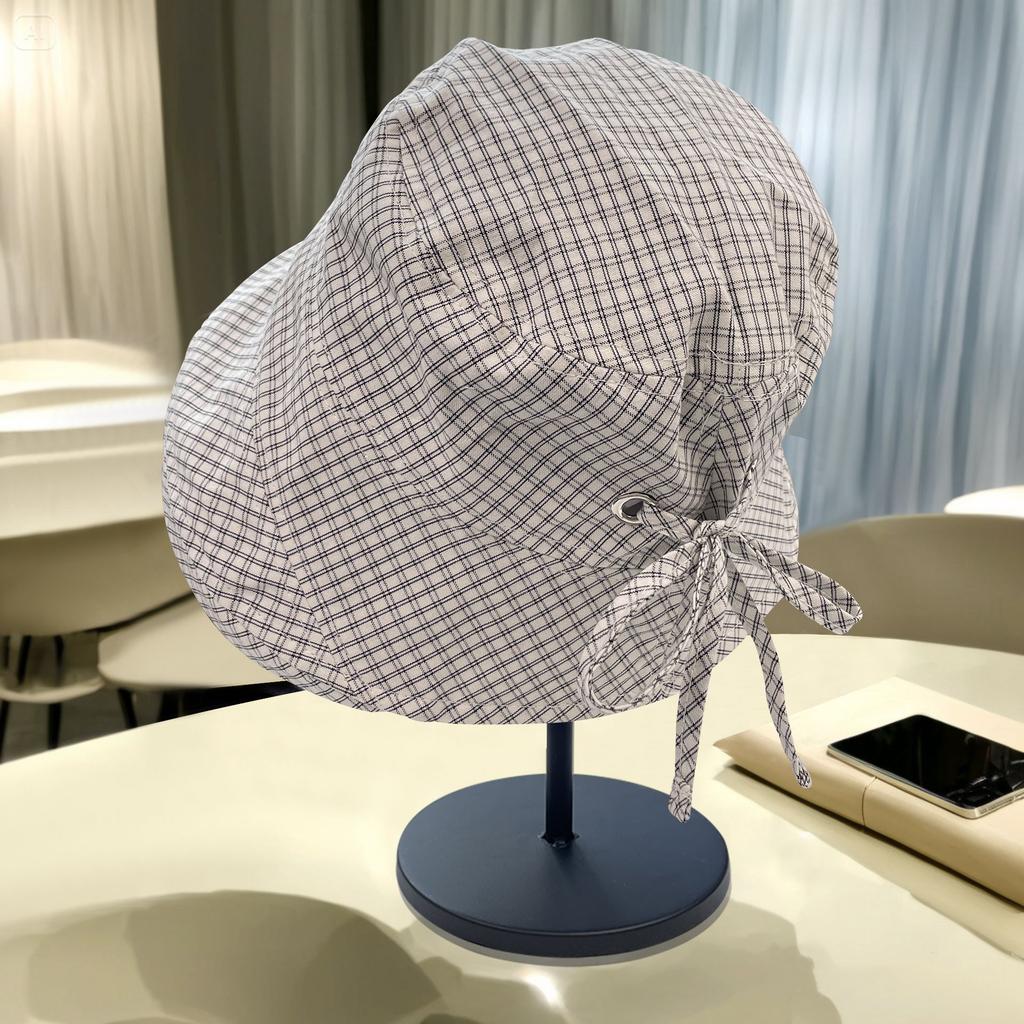 Japanese Retro Plaid Windproof Fisherman'S Hat Children Summer Sun Protection Big Brim Sun Hat Showing Washbasin Hat