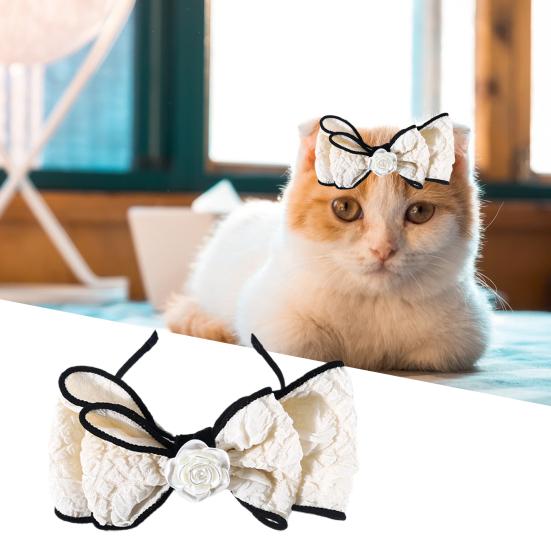 Haustier-Kopfbedeckung, britischer Stil, federnd, weich, Kamelie, kreativ, zum Anziehen, Satin, Schleife, Haargummis für Haustiere, Geburtstagsgeschenk