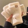 Winter Open Finger Can Be Flipped Half Finger White Plush Gloves Female Thickened Warm Student Riding Can