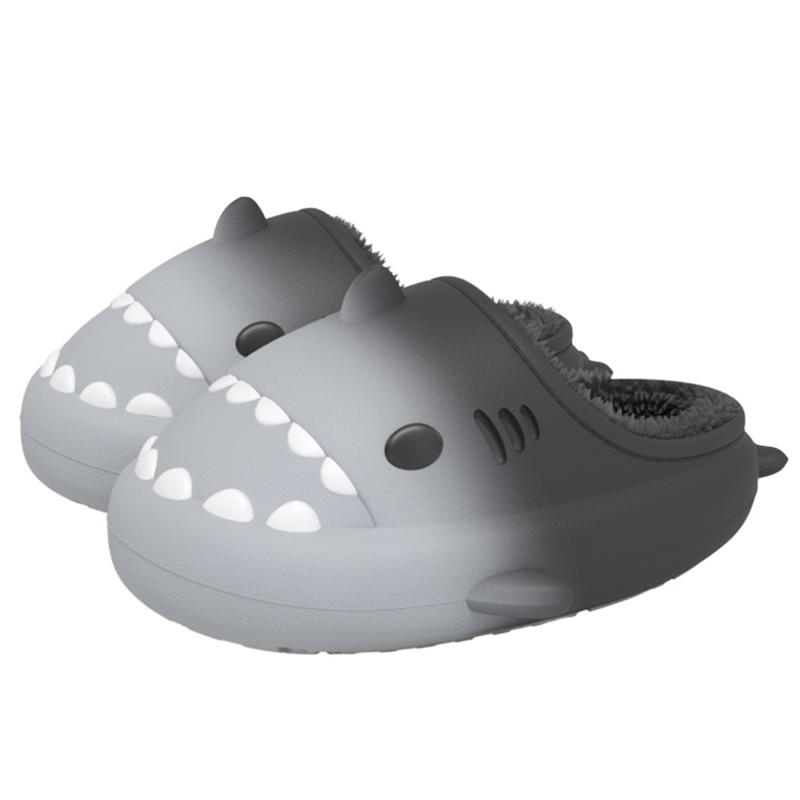 Fashion Smile Plush Lining Bag Heel Cotton Slippers EVA Linght Warm Indoor Cotton Slippers Gradient Shark Furry Slippers For Mens Womens
