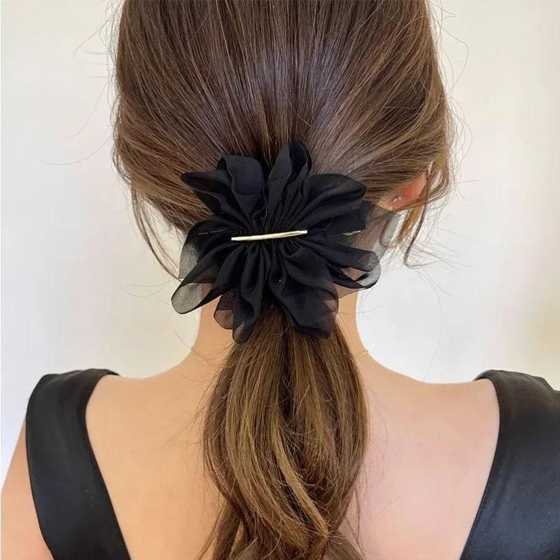 Big Spring Hair Claw Clips Women Metal Chiffon Flowers Ponytail Holder Hairpin Barrettes Girls Hair Accessories Hairgrip