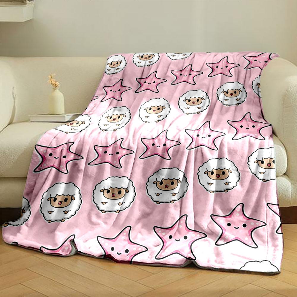 Cute Sheep Star Pattern Pink Blanket bedroom Blanket for Livingroom Couch lunch break Soft throw for Friend's festival Gift