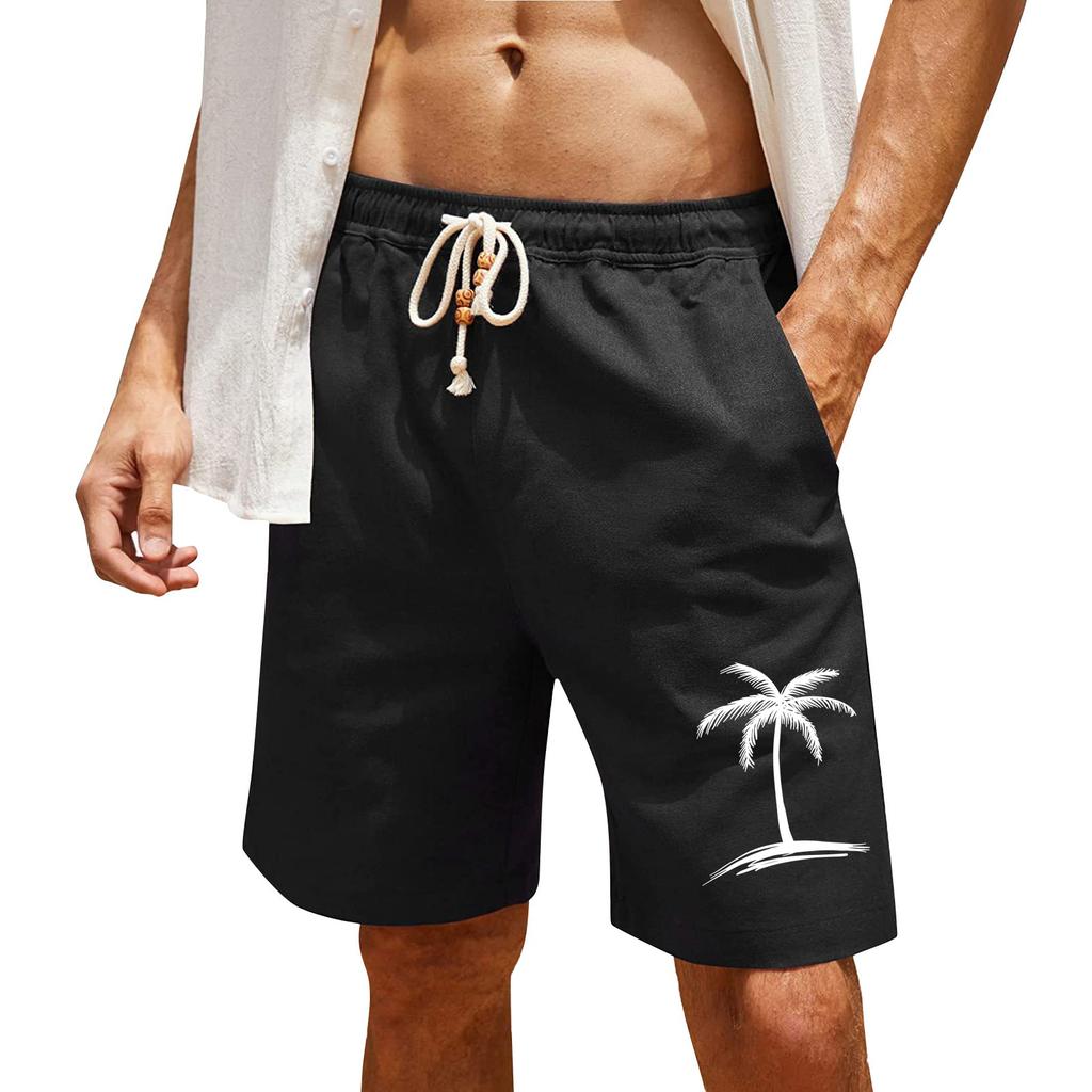 Men's Print Cotton Linen Casual Shorts Men's Fashionable Beach Shorts