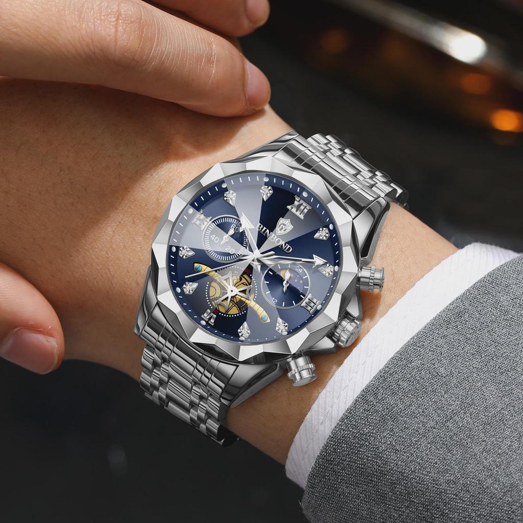 BINBOND Luxury Men Watch Top Original Waterproof Luminous Chronograph Man Wristwatch Stainless Steel Quartz Watches