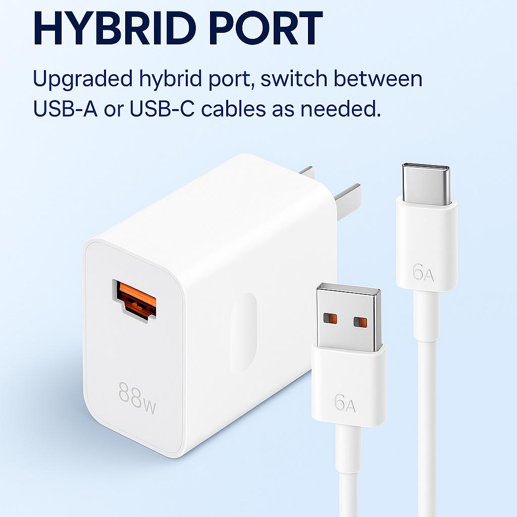 88W Dual-Port USB-A+C Super Fast Charger with 6A Type-C Cable Set