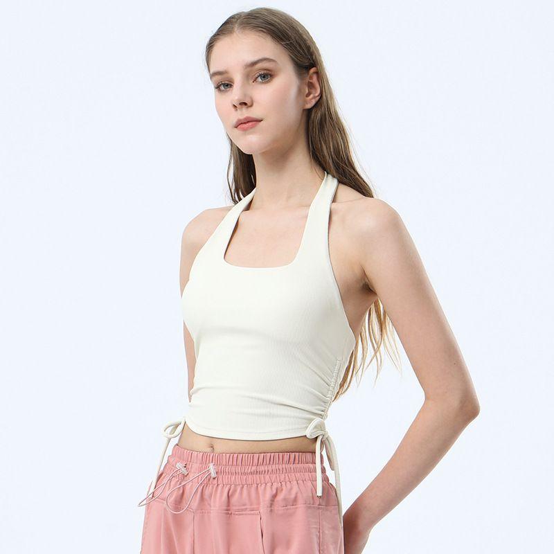 With Chest Pad Export Amoi Open Back Women's Drawstring Sports Vest Halterneck Running Top Yoga Workout Vest