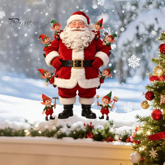 PVC Festive Window Stickers Christmas Cling, Cute Santa Claus And Elf Boys Decal, DIY Glass Decals Winter Holiday Reusable Static Sticker for