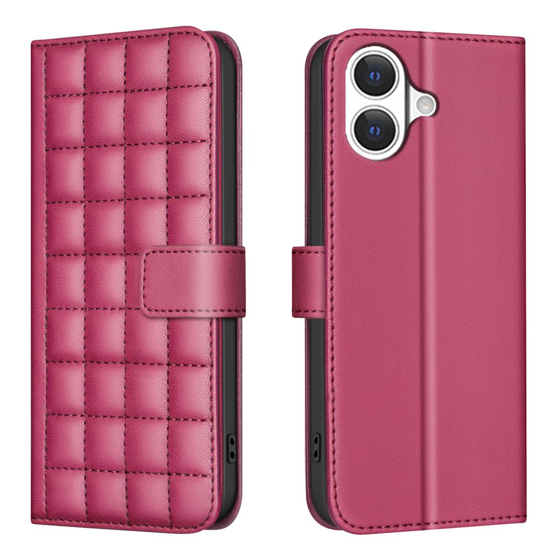 

For iPhone 17 Leather Case BINFEN COLOR Square Grid Wallet Stand Phone Cover Red