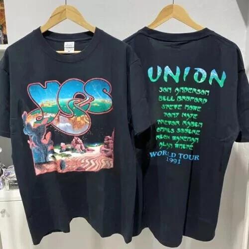 1991 YES Band Union World Tour 2 Side Cotton Black Unisex T-shirt Unisex T-Shirt XXXXL