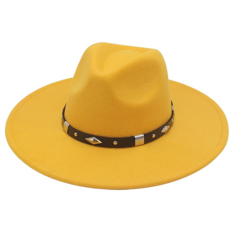 Big Brim Rhombus Metal Belt Accessories Jazz Hat Men'S And Women'S British Style Top Hat