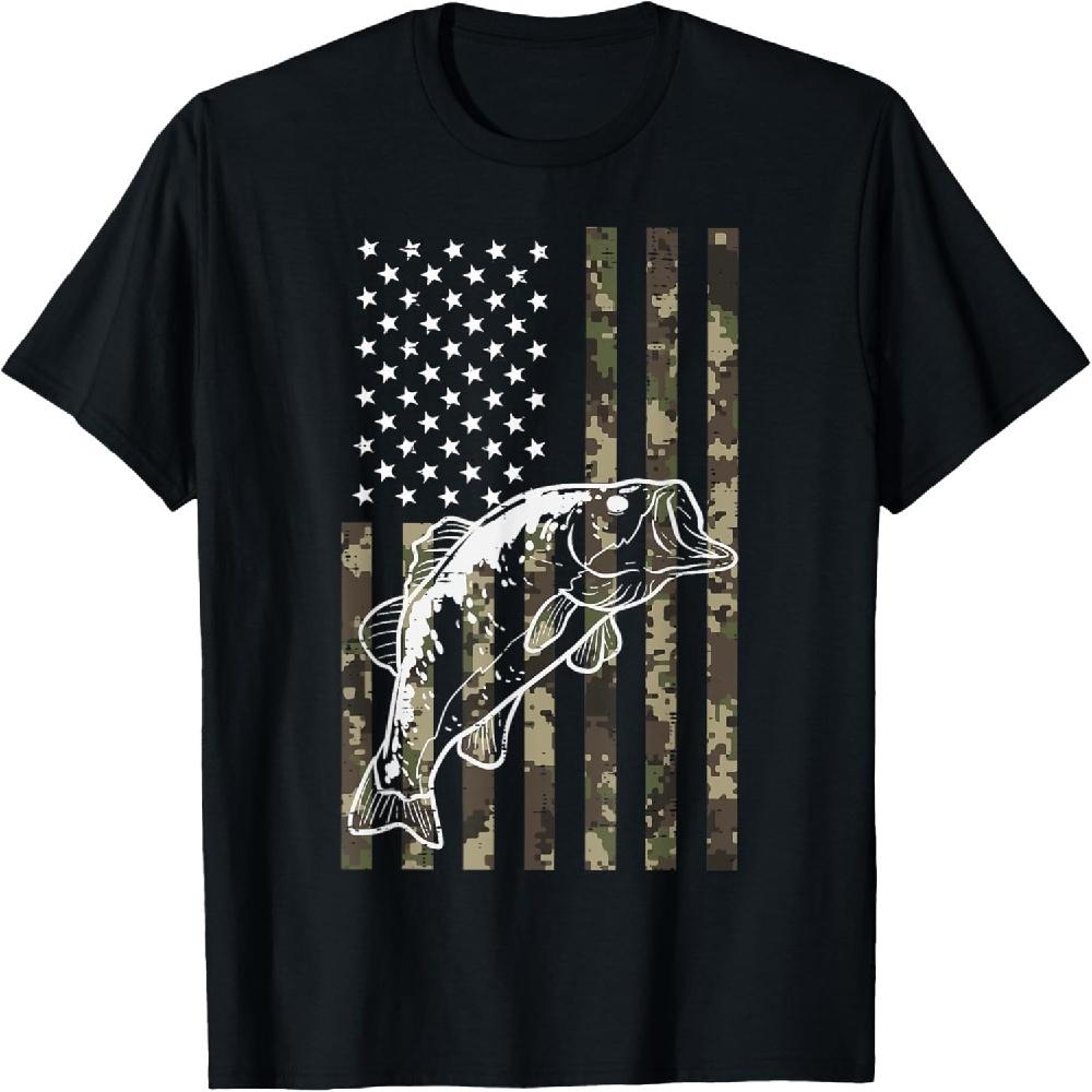 Рыбалка Камуфляж Американский Флаг Бас Патриотичный Женская Мужская Детская Футболка XXXXXL чёрный