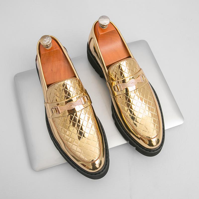 Autumn New Men'S Business Formal Party Gold Silver Shoes Fashion Brand Men'S Comfortable Thick Soled Pointed Loafers