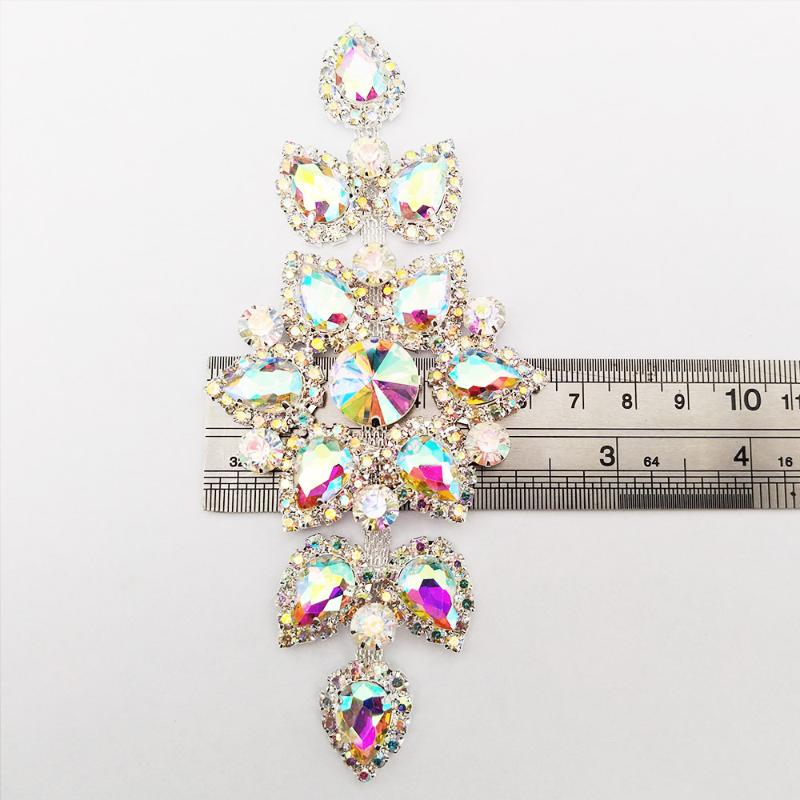 1Pc Crystal Ab Sew On Rhinestones Applique Gold / Silver Bottom Flatback Clear Sewing For Wedding Hat Bag