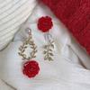 Asymmetric For Girls Pearl Women Stud Earrings Drop Earrings Korean Dangle Earrings Red Rose Flower