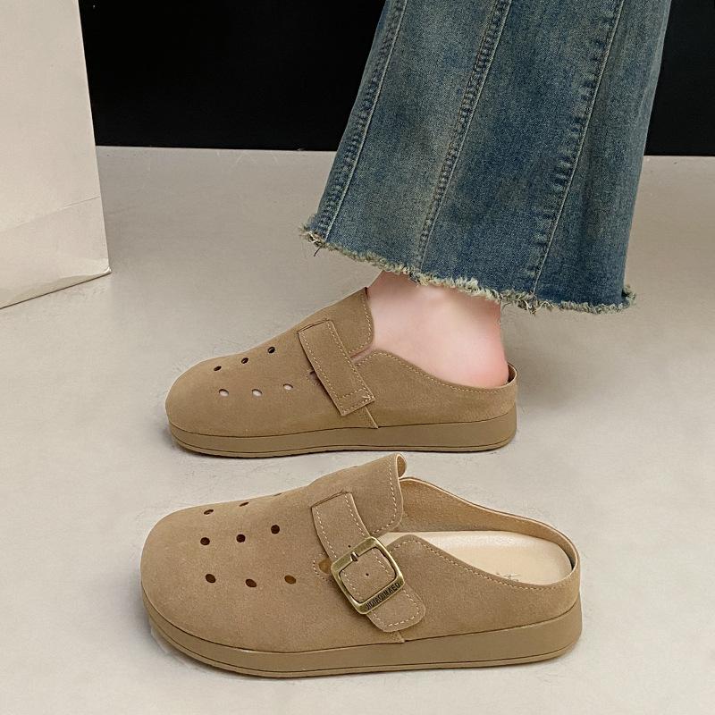 Baotou Dziurkowane Półkapcie Damskie Do Noszenia Na Zewnątrz Retro Ażurowe Oddychające Jednostopowe Sandały z Paskiem na Stopę Damskie Modne Kobiety Oddychające Buty