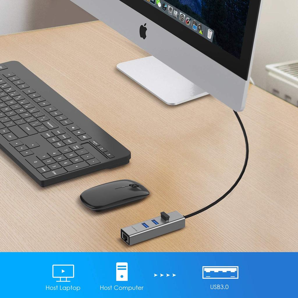 LENTION USB Hub Gigabit Compatible High Speed Adapter with Wired LAN Ethernet USB Expansion Surface Pro Compatible 10/100/1000Mbps 0.5m 3-Port USB3.0