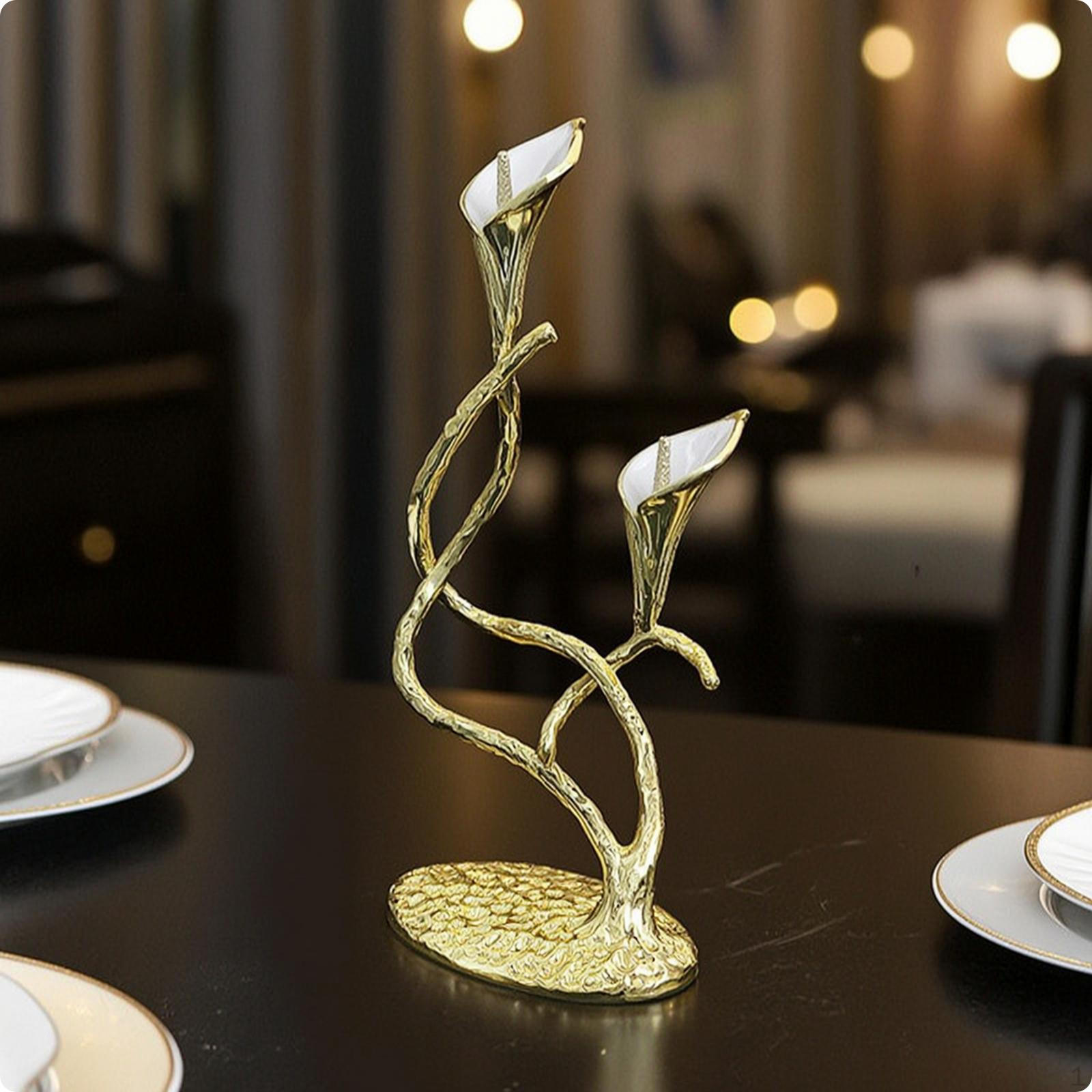 ThreeHead Candelabra Sculptural Candlestick Holder with Three Cups Toned Floral Rz9121