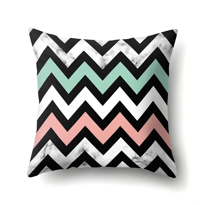 Polyester Pillow Case Nordic Ins Style Marble Geometric Printed Peach Leather Velvet Living Room Sofa Pillow Case