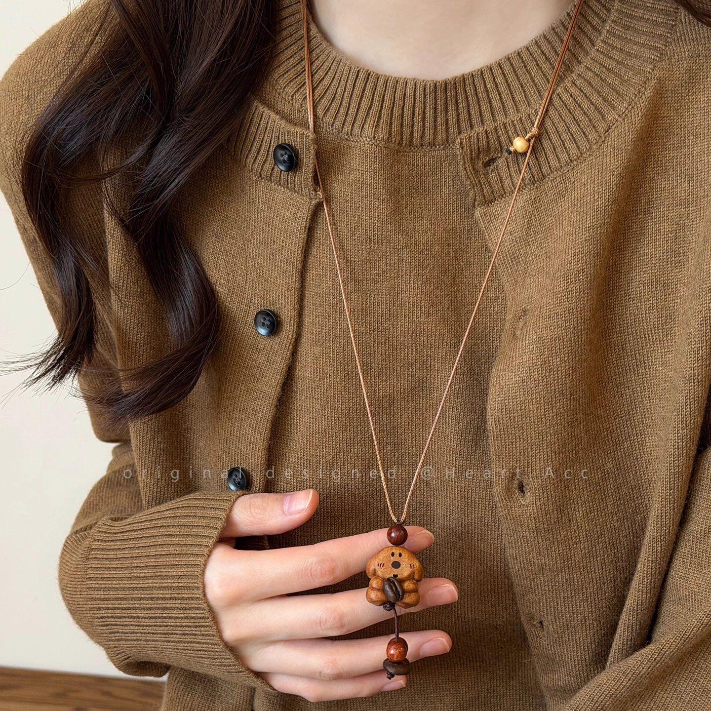 Идет милая штучка~ Деревянный медведь звезда ожерелье женское осенне-зимнее милое длинное цепочка для свитера нишевый дизайн аксессуары