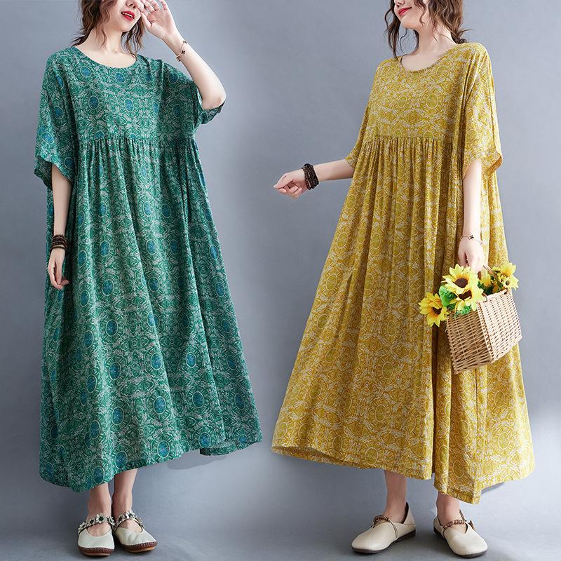 

Summer Retro Women s Round Neck Dress One Size