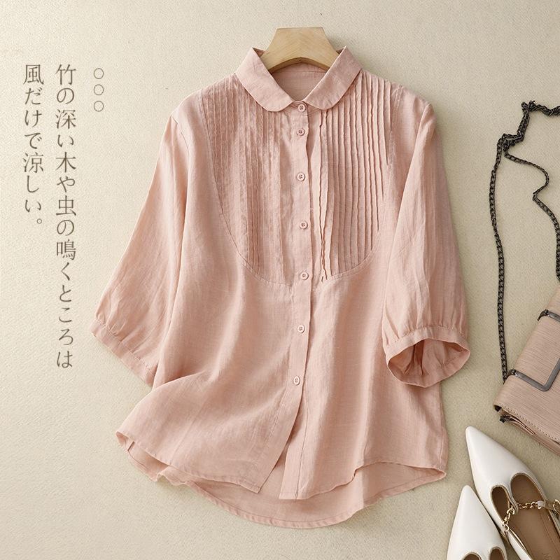 Retro French Style Loose Short Sleeve Casual Shirt For Women M