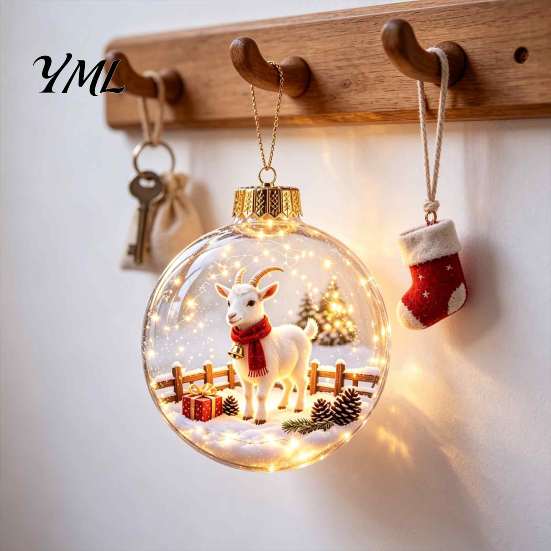 Warm Light Christmas Scenes 3D Animal Faux Crystal Ball Ornament, Lighted Acrylic Hanging Decor Indoor Party Accents with Hedgehog Penguin Panda, LED