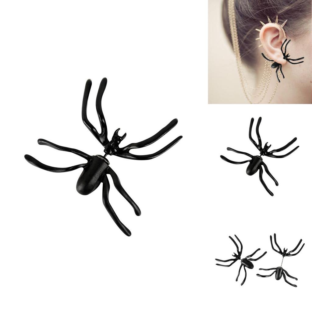 Punk Black Spider Ear Cuffs With Front And Back Studs For Women