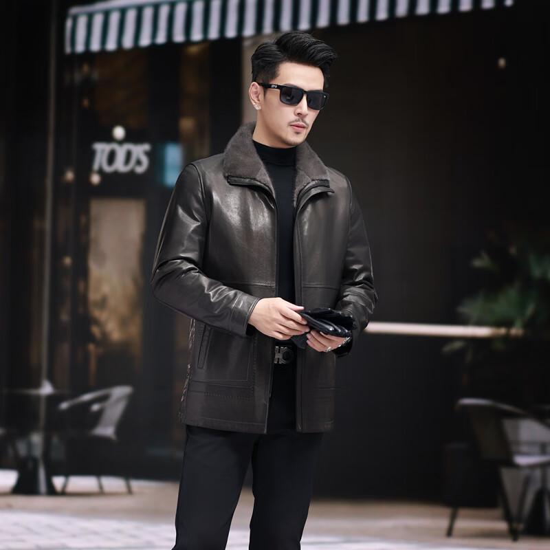 KAISER Men's Goatskin Leather Jacket with Mink Fur Collar