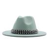 European and American Style Spring and Autumn Winter Imitation Felt Big Edge Hat British Retro Woolen Top Hat Women's Pearl Rhinestone Ribbon Jazz Hat